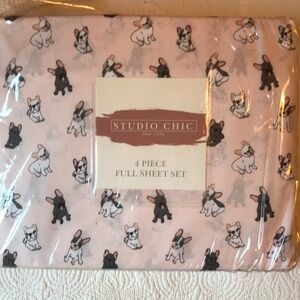 Studio Chic full size sheets pink with French bulldogs